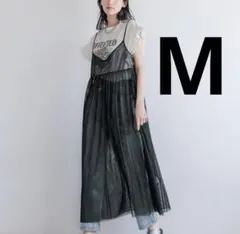 新品【M】しまむら　ブラックチュールキャミワンピース重ね着