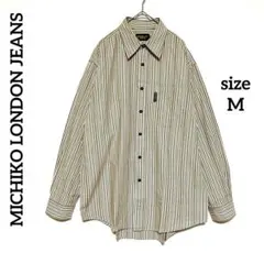 【希少】ミチコロンドン ストライプシャツ 長袖 M 古着 90s ゆるだぼ　茶系のサムネイル