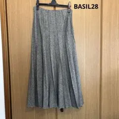 美品　BASIL28 ウール混ロングスカート　グレーブラウン系　国産