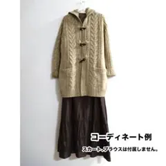 oldUNIQLO ベージュ ケーブル編み フード付きカーディガン ニットコート