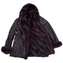 バルマン ダウンジャケット M-Lブルーフォックスファー リバーシブル