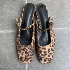 ヒョウ柄 レオパード スクエアトゥ ミュール