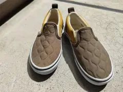 VANS スリッポン キルティング イエロー ブラウン16cm