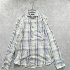 青と白のチェック柄 長袖シャツ