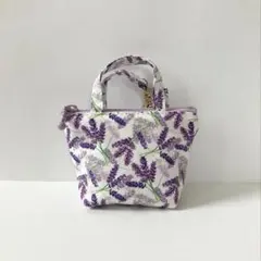 バッグに付けられる バッグ型ミニポーチ ラベンダー柄
