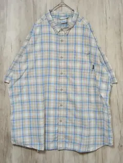 Columbia 3XL 半袖ボタンダウンシャツ チェック ビッグサイズ 古着