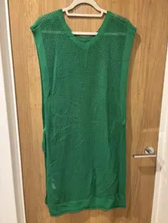 グリーン　メッシュロングジレ