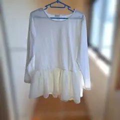 び*。様 ホワイト フリル 長袖トップス レディース　DRESKIP 　Lサイズ