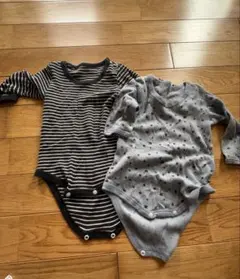 ベビー肌着2枚セット 90cm グレー・ストライプ