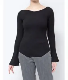 ラグナムーン　アシンメトリードレープフレアスリーブニット　ブラック