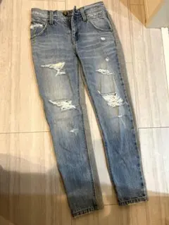 ダメージ加工 ライトブルー デニムパンツ　スウェット　ロデオ