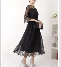 Lace Ladies 七分袖レースワンピースドレス　総レースワンピース