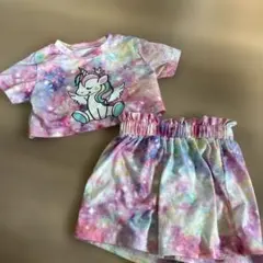 100 女の子　ユニコーン　カラフル　セットアップ　子供服　夏服　半袖　パンツ