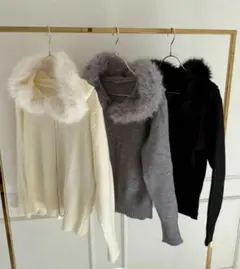 ☆新品タグ付き☆ファー付きフード ニットセーター　ブラック　LiLiRena