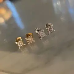 菱形 クリスタルピアスセット ゴールド シルバー 雪の結晶 太陽モチーフ