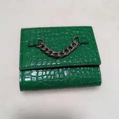 グリーン クロコダイル風 三つ折り財布