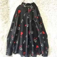 トランプ柄　ハート スペード プリント 長袖ブラウス シャツ ハート釦 完売品