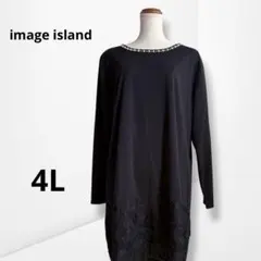 【イマージュアイランド】 パール装飾 チュニックワンピ 黒レース 大人上品 4Lのサムネイル