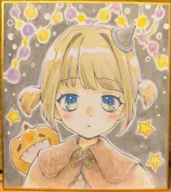 ハロウィン4　まじょ子さん　手描きイラスト　オリジナル　アナログ　原画　色紙