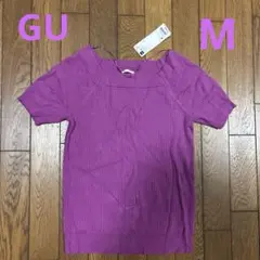GU ／レディース／半袖リブ編みスクエアネックセーター M
