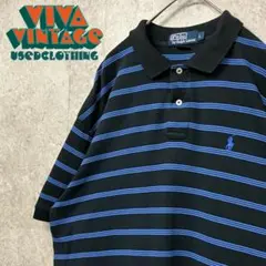 レア【古着】ポロバイラルフローレン ボーダーポロシャツ ブラック メンズXL