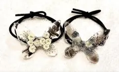 レジンヘアゴム ドライフラワー 蝶々モチーフ ハンドメイド 2点セット⭐︎002