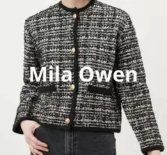 ミラオーウェン　ノーカラー黒白ツイードジャケット 0 S〜M