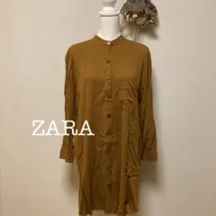 ♥u-028♥ ZARA シャツワンピース ロング シャツ 黄土色 マスタード