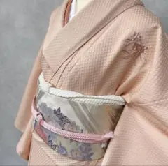 小紋　付け下げ　フルセット　正絹　しつけ糸付き　扇　梅　桜　N5 小紋 付け下げ フルセット 正絹 しつけ糸付き 扇 梅 桜 N5