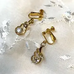 ヴィンテージイヤリング 羽 ゴールド ラインストーン シンプル 揺れ感③