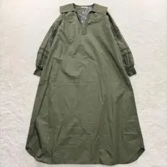 マリリンムーン/緑/ロングワンピース/スキッパー/Aラインフレア/カジュアル