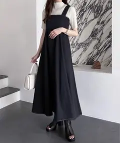 Heather ステッチボリュームジャンスカ ブラック S