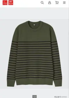 UNIQLO ウォッシャブルストレッチミラノリブクルーネックセーター Lオリーブ