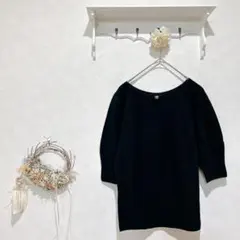UNIQLO ニット　ブラック　五分袖　綿100% （ユニクロ）のサムネイル