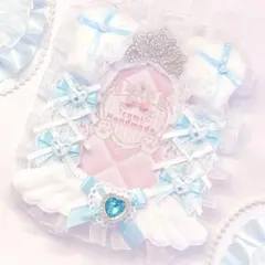 硬質ケース レースデコ トレカケースデコ 水色 ホワイト 猫耳 推し活 オタ活