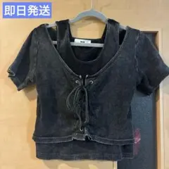 WEGO レースアップ 半袖カットソー ブラック F