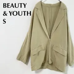 ビューティ&ユース ボタンレスジャケット リネン混 ゆったり 羽織り ベージュ