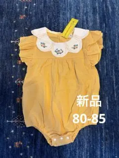 ベビー服ロンパース80-90 黄色 花柄襟付き 12-18Mのサムネイル