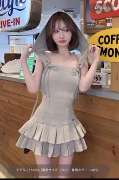 ダーリッチ darich フードスウェットプリーツミニワンピース グレー フリー