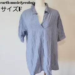 earth music&ecology 半袖 ストライプ Tシャツ F ネイビー