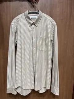 ストライプ長袖シャツ ベージュ/ホワイト