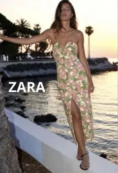 ZARA新品リネンブレンド フラワープリント ワンピース