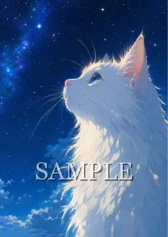 ころろん様専用ページ】白い猫とデイジー畑の風景画 水彩画風イラスト