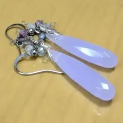 再販☆ラベンダークオーツロングピアス　ステンレスフック