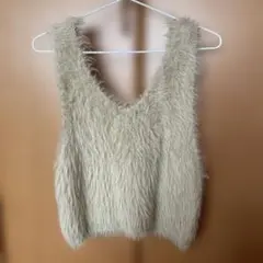 ファー素材 ニットベスト サイズF ベージュ