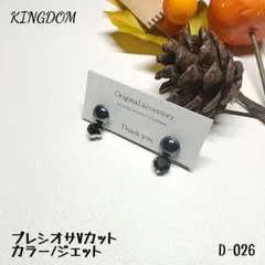 小さなカボションとプレシオサ　ジェット　Vカット　ピアス　D-026