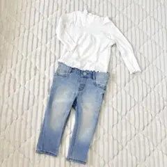 80【２点セット】H&Mデニムパンツ＆ホワイト長袖トップス