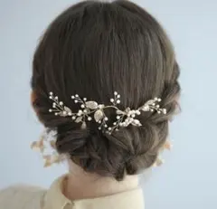 ブライダルヘッドドレス髪飾りヘアアクセサリー小枝リーフパールワイヤー発表会成人式