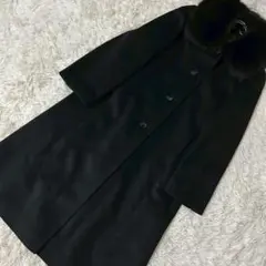 Pure Cashmere 襟ファー付きコート ブラック 9AR カシミヤのサムネイル