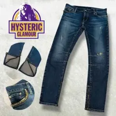 美品 ヒステリックグラマー ダメージ 裾ジップ スキニー M デニム スタッズ